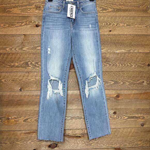 L'Agence High Rise Straight Leg Ankle Length Distressed Jeans Size 25 NWT - Picture 1 of 4